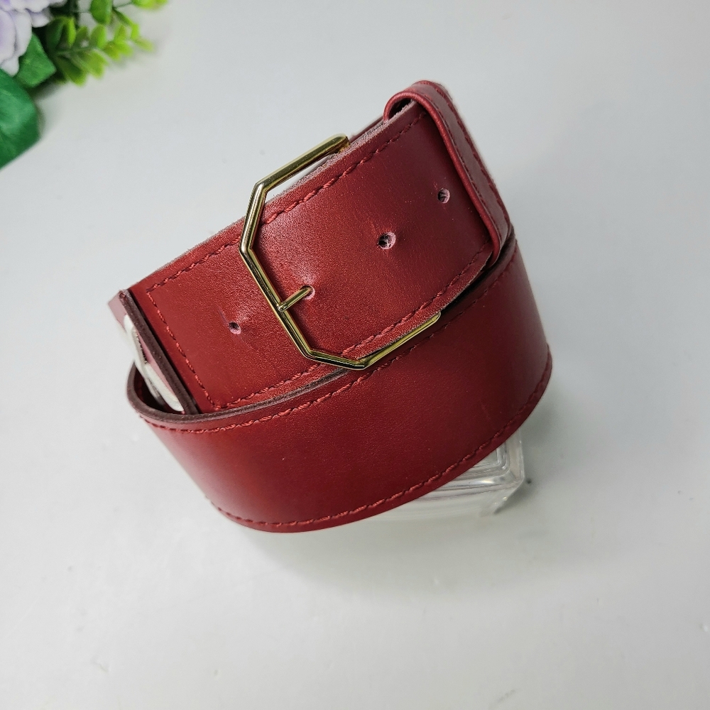 Vera Neumann Red White Graphic Wide Genuine Leather Vintage Belt